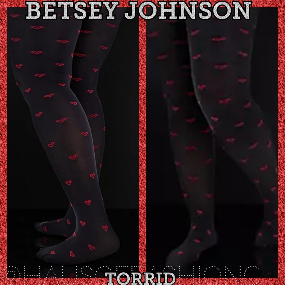 TORRID + BETSEY JOHNSON Black Red HEART Opaque Tights! ❤️